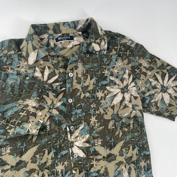 Brandini Shirt Men's Small Short Sleeve 100% Silk Floral Hawaii Button Up - Picture 1 of 7